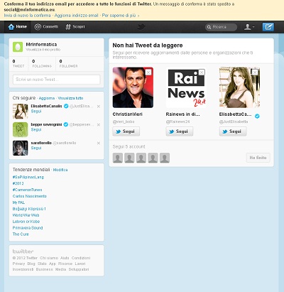 Crea profilo aziendale su Twitter - Primo accesso al profilo
